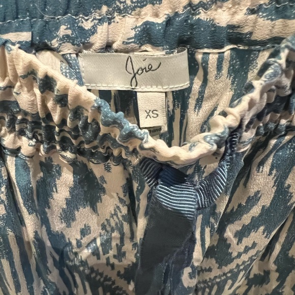 Joie, Aztec print, teal/blue and cream hue, silk summer pant - Picture 2 of 5